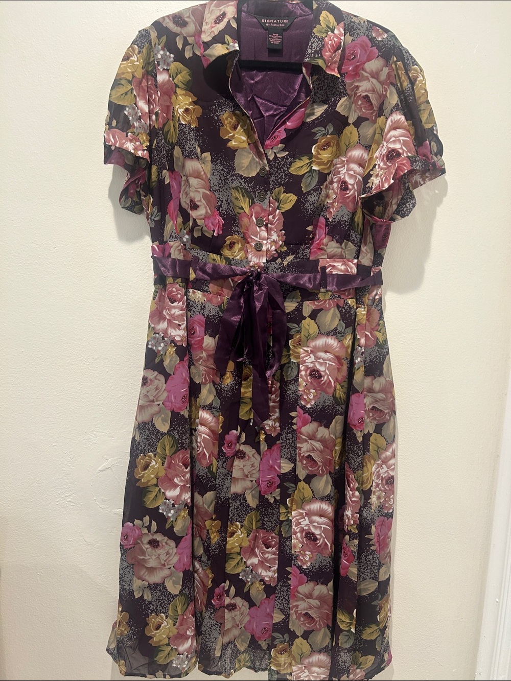 Signature by Robbie Dress Bee Purple Floral Button-Up Dress Shirt
